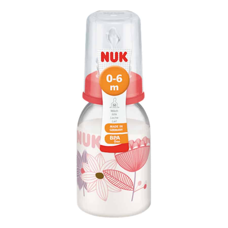 Nuk-classic-polypropylene-baby-bottle-110ml-with-teat-pink