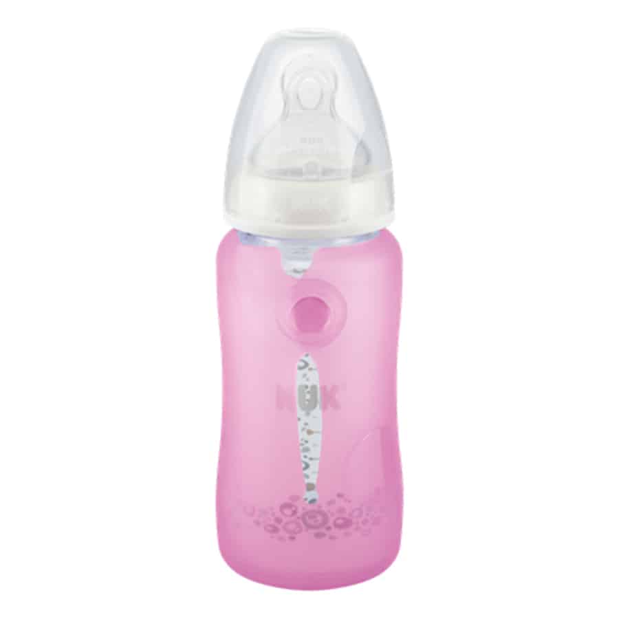 Nuk-silicone-cover-for-glass-bottles-pink