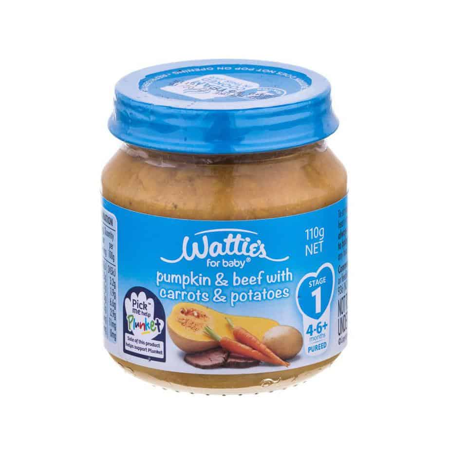 Wattie's Baby Food 110g Jar (Stage 1) - Pumpkin & Beef, Carrots & Potatoes-0