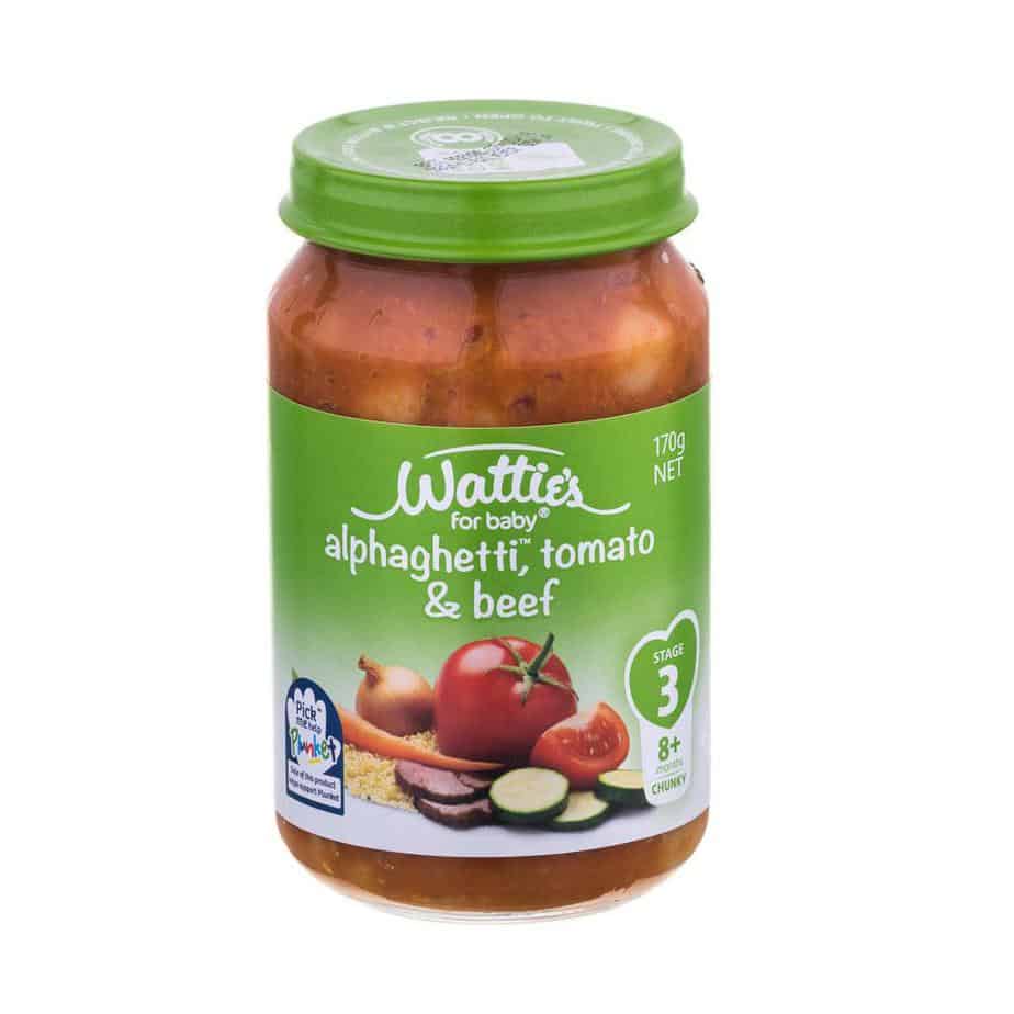 Wattie's Baby Food 170g Jar (Stage 3) - Alphaghetti, Tomato & Beef-0