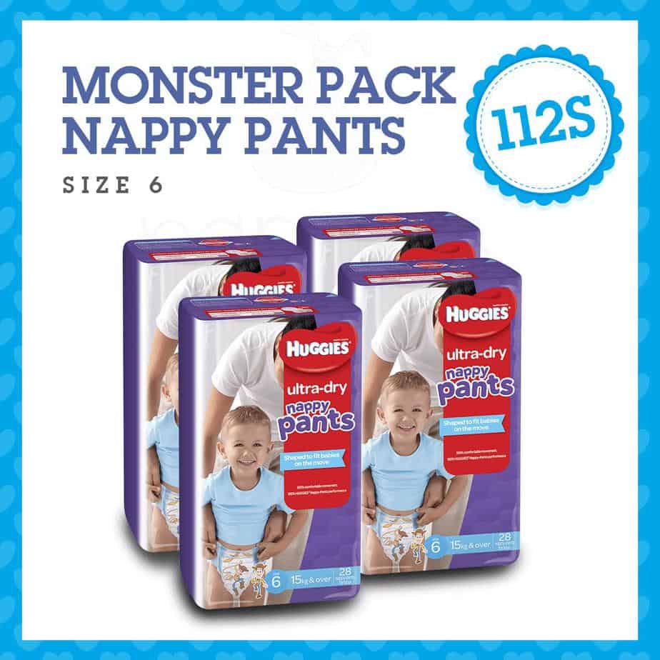 'Monster' Huggies Ultra Dry Nappy Pants Stage 6 (Junior) Boys 15Kg+ - 112s Nappy Pants-0
