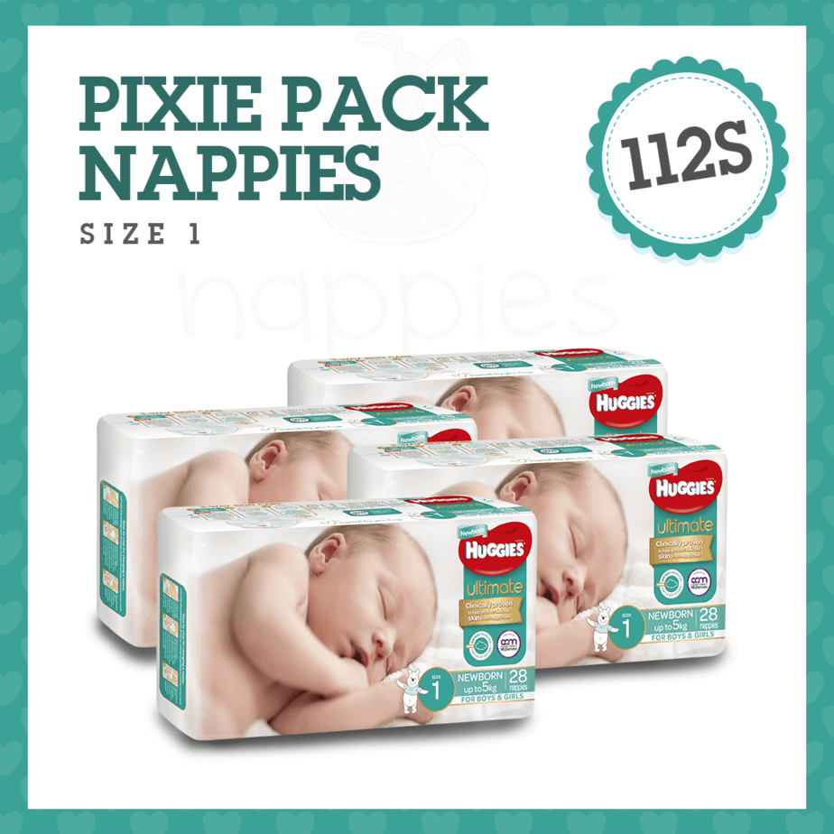 Pixie Box' Huggies® Nappies Utimate Newborn 0-5kg 112s-0
