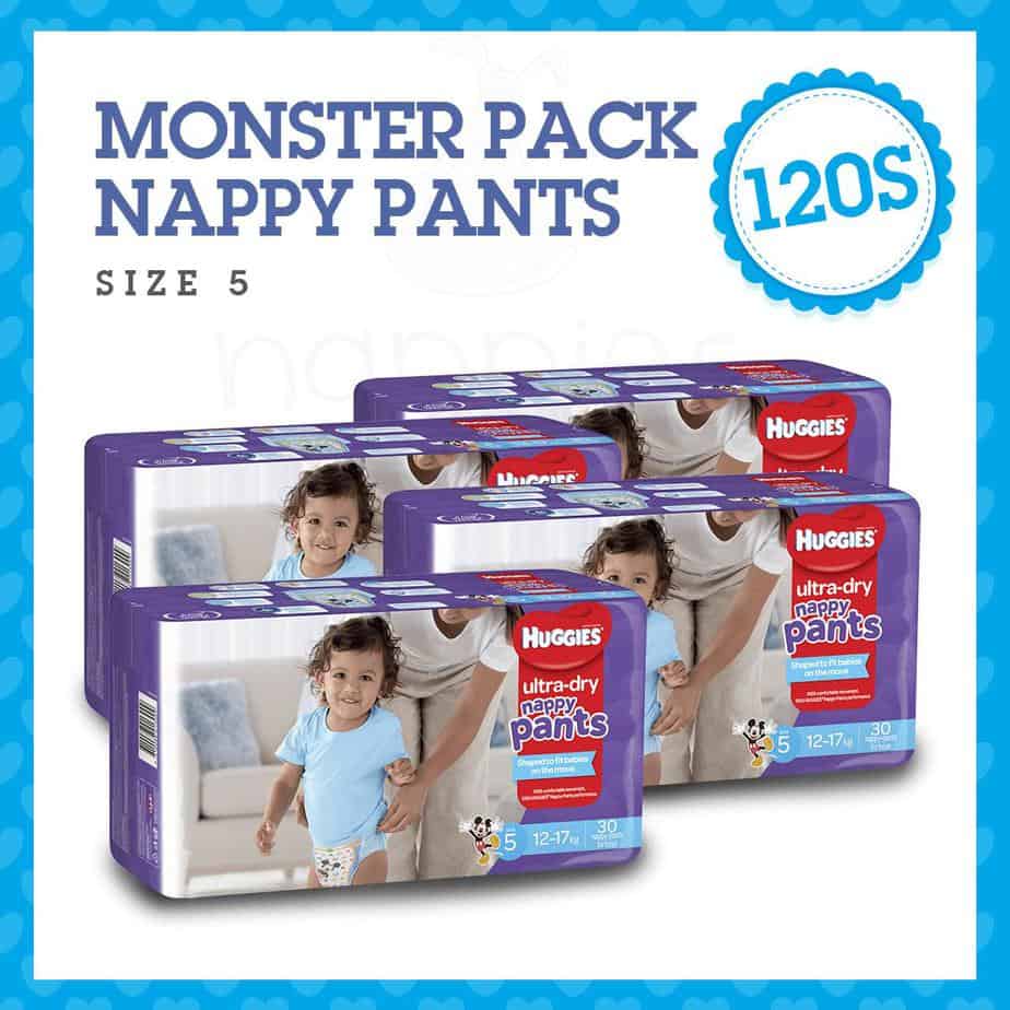 'Monster' Huggies Ultra Dry Nappy Pants Stage 5 (Walker) Boys 12-17kg - 120s Nappy Pants-0