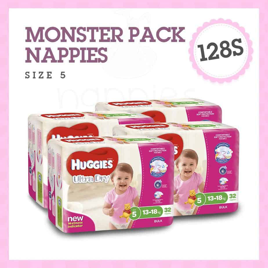 'Monster Box' Huggies® Nappies Walker Girl 13-18kg 128s-0
