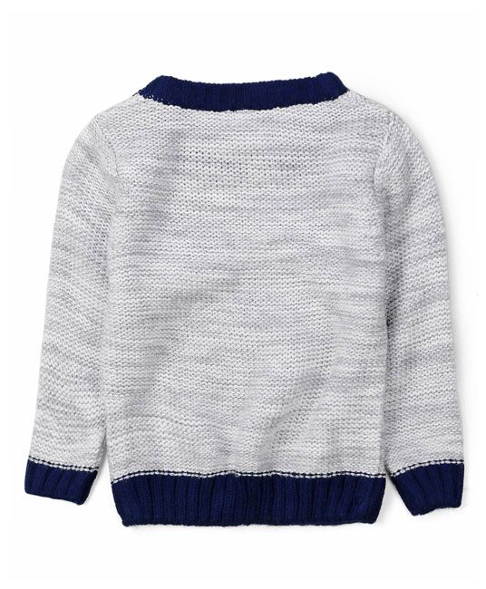 Baby Full Sleeves Solid Color Contrast Round Neck Sweater - Grey-3963