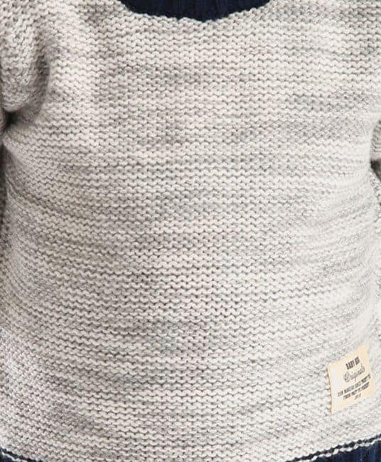 Baby Full Sleeves Solid Color Contrast Round Neck Sweater - Grey-3965