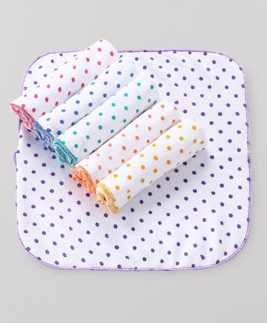 Baby Terry Face Napkins Polka Dot Print Pack Of 6 - Multicolor-0