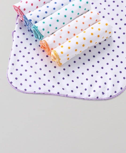 Baby Terry Face Napkins Polka Dot Print Pack Of 6 - Multicolor-4550