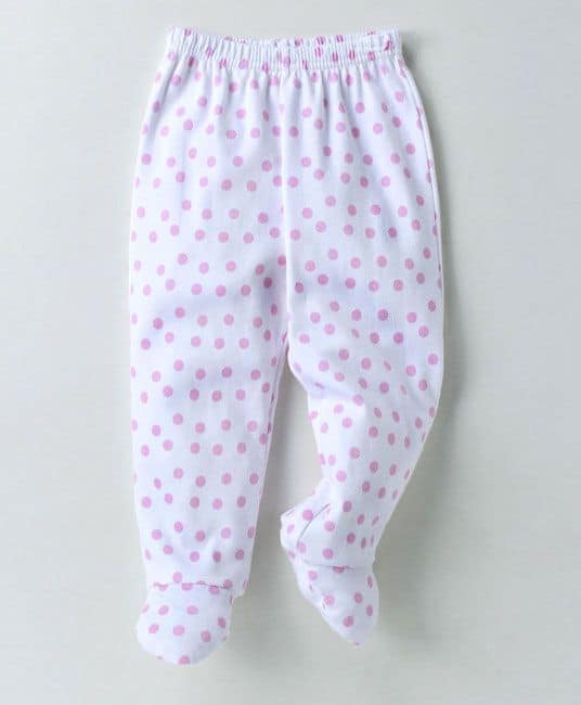 Baby Bootie Leggings Polka Dots Print Design - White & Pink-6 to 9 Months-0
