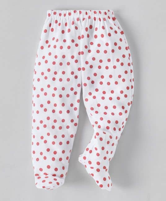 Baby Bootie Leggings Polka Dots Print Design - White & Red-6 to 9 Months-0