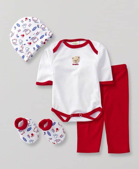 Baby Baby Clothing Gift Set Bear Print Red - Pack of 4-0