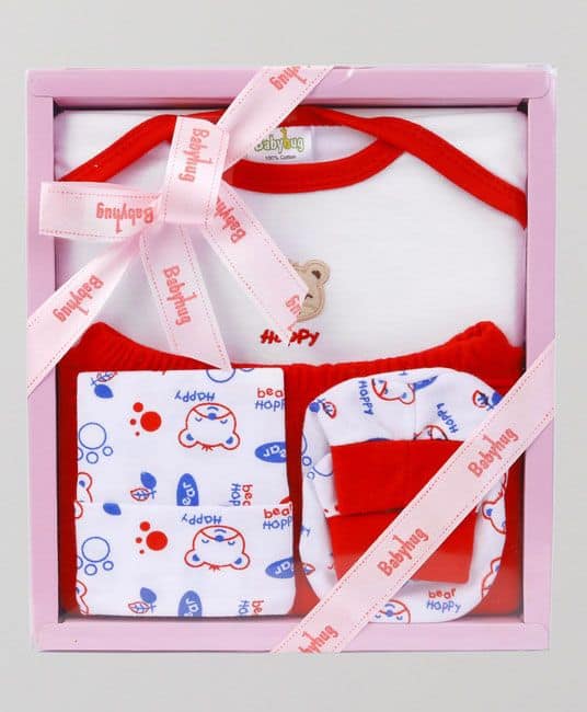 Baby Baby Clothing Gift Set Bear Print Red - Pack of 4-2996