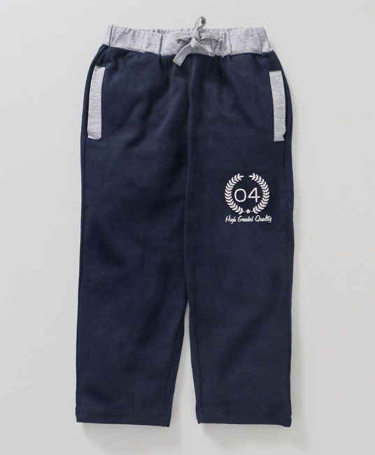 Baby Full Length Track Pants With Contrast Waistband Numeric 4 Print- Navy-12 to 18 Months-0