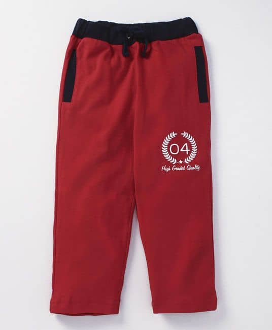 Baby Full Length Track Pants With Contrast Waistband Design - Red-12 to 18 Months-0