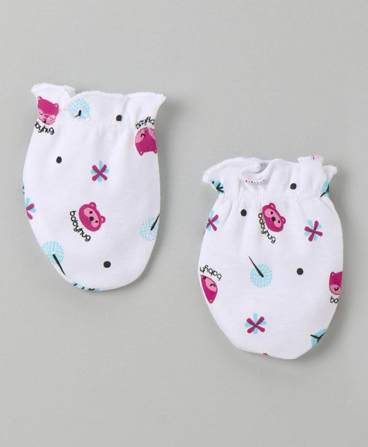 Baby Cap Mittens & Booties Set Animal Print - White & Pink-2644