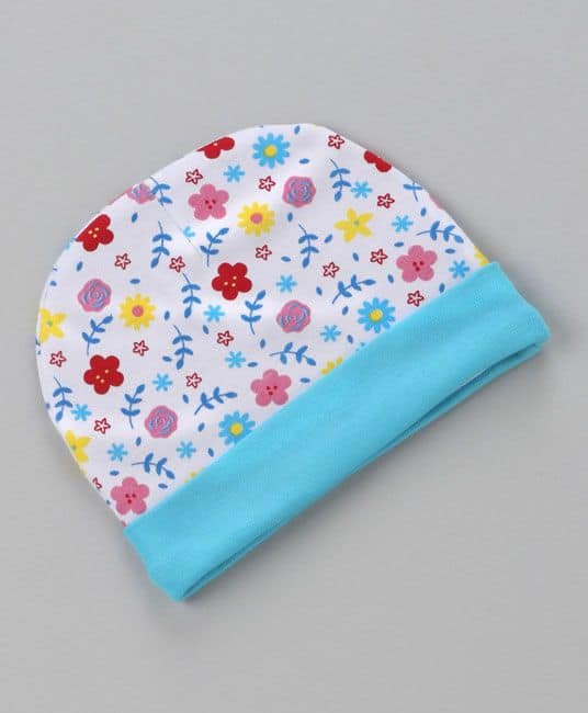 Baby Cap Mittens & Booties Set Floral Print - Sky Blue-2653