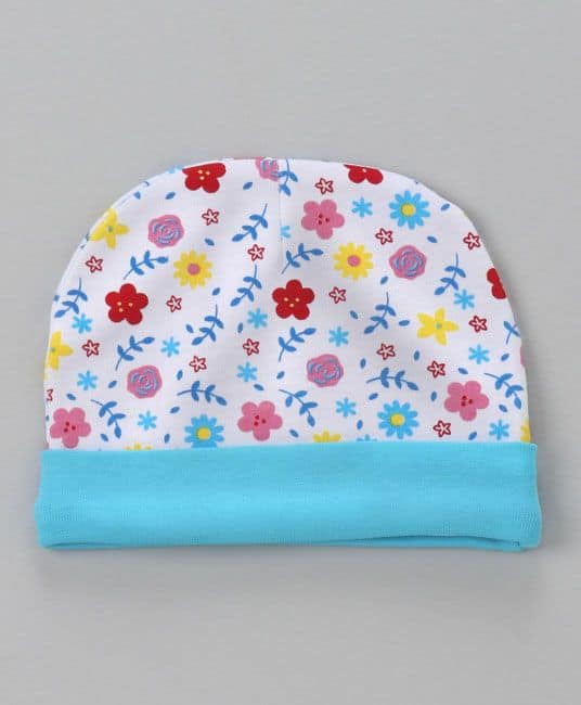 Baby Cap Mittens & Booties Set Floral Print - Sky Blue-2654