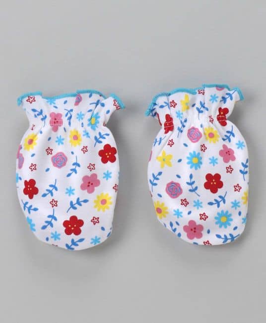 Baby Cap Mittens & Booties Set Floral Print - Sky Blue-2655