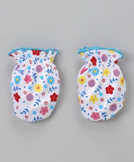 Baby Cap Mittens & Booties Set Floral Print - Sky Blue-2656