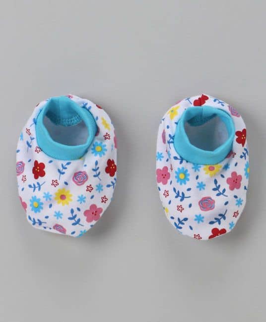 Baby Cap Mittens & Booties Set Floral Print - Sky Blue-2657