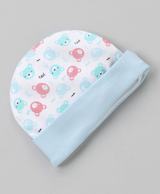 Baby Cap Mittens & Booties Set Bear Print - Light Blue-2675