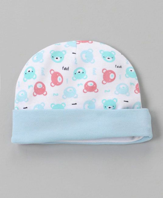 Baby Cap Mittens & Booties Set Bear Print - Light Blue-2676