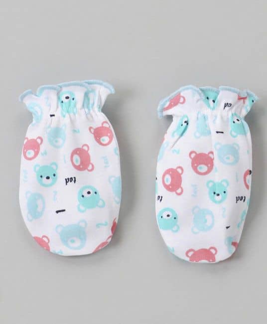 Baby Cap Mittens & Booties Set Bear Print - Light Blue-2678