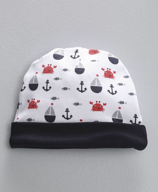 Baby Cap Mittens & Booties Set Anchor Print - Black & White-2700