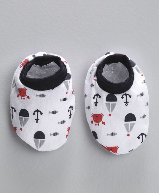 Baby Cap Mittens & Booties Set Anchor Print - Black & White-2702