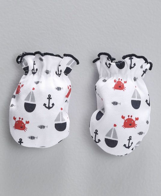 Baby Cap Mittens & Booties Set Anchor Print - Black & White-2704