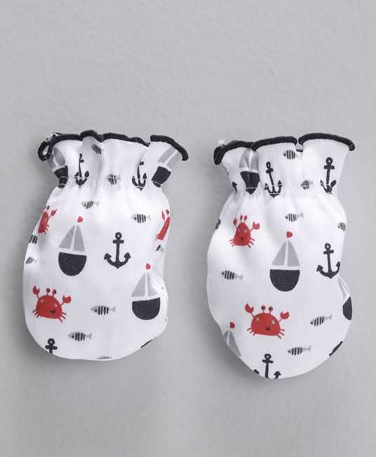 Baby Cap Mittens & Booties Set Anchor Print - Black & White-2705