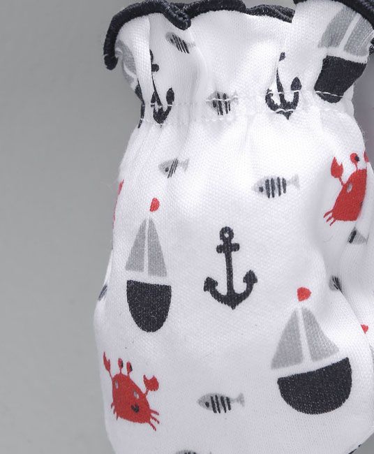 Baby Cap Mittens & Booties Set Anchor Print - Black & White-2706