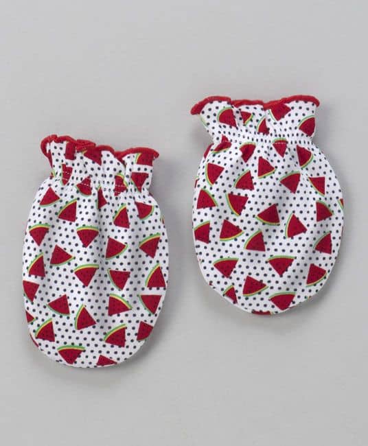 Baby Cap Mittens & Booties Set Watermelon Print - Red-2712