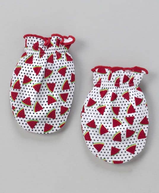 Baby Cap Mittens & Booties Set Watermelon Print - Red-2713
