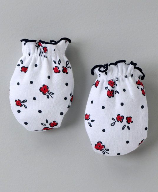 Baby Cap Mittens & Booties Set Floral Print - Black & White-2731