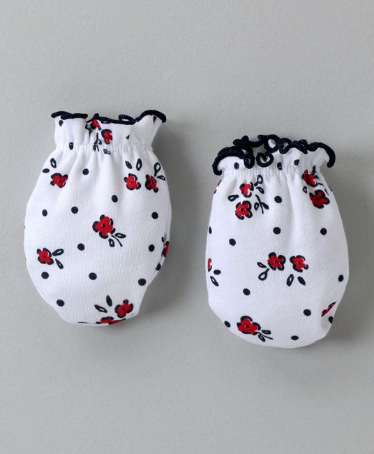 Baby Cap Mittens & Booties Set Floral Print - Black & White-2732