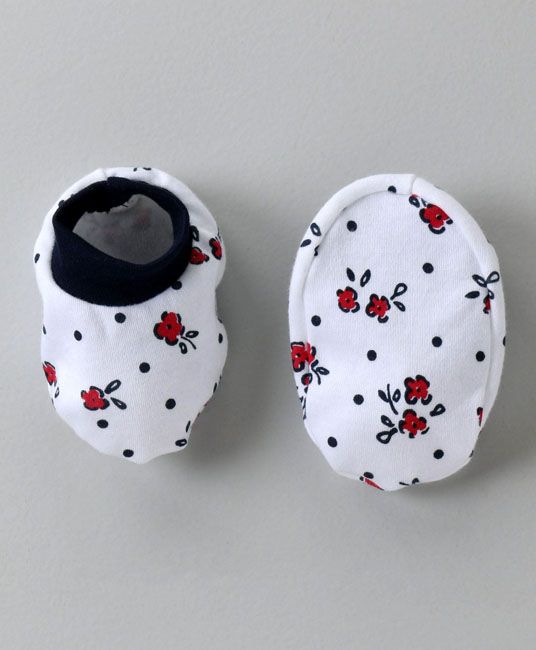 Baby Cap Mittens & Booties Set Floral Print - Black & White-2734