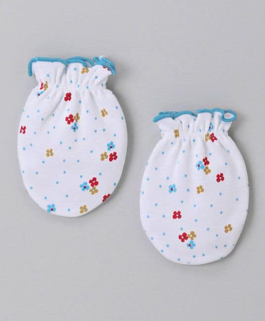 Baby Cap Mittens & Booties Set Dot Print - Blue-2755