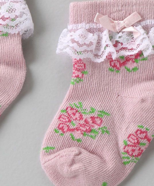 Baby Anti Bacterial Ankle Length Socks Floral Print - Pink-4087