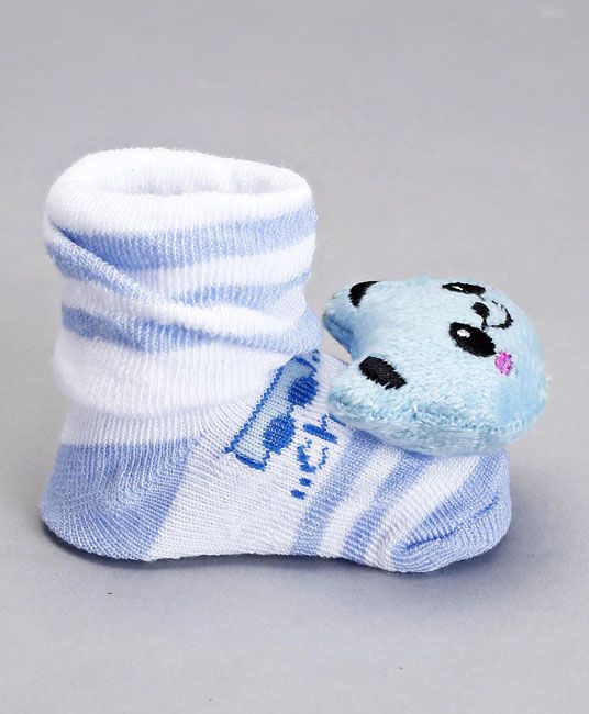 Baby Socks Shoes Smiley Bear Applique - Blue White-4090
