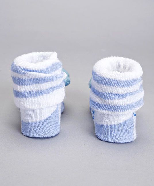Baby Socks Shoes Smiley Bear Applique - Blue White-4092