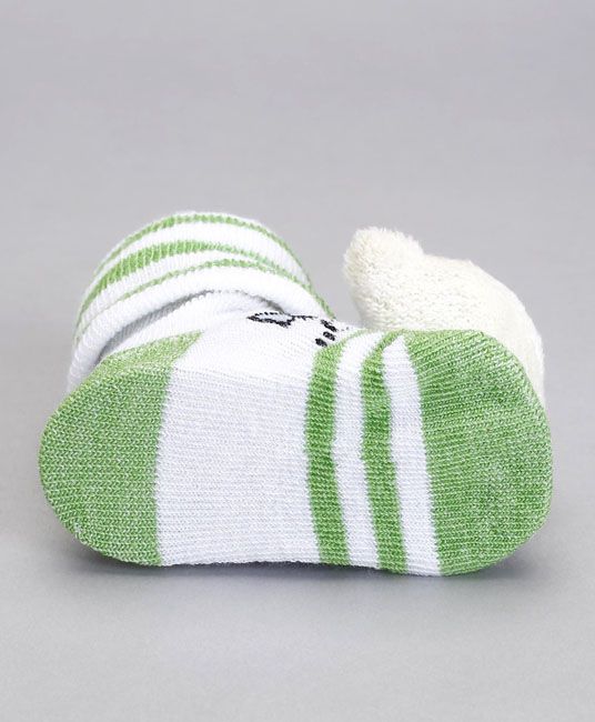 Baby Socks Shoes Bear Face Applique - Green & Cream-4096