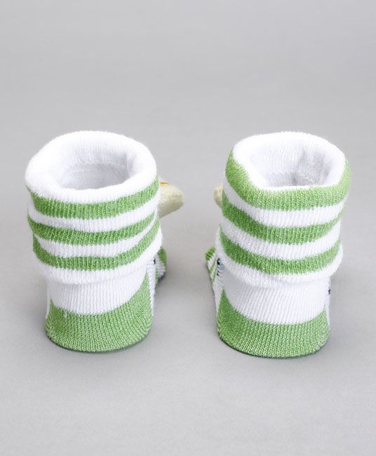 Baby Socks Shoes Bear Face Applique - Green & Cream-4097
