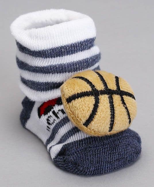 Baby Socks Shoes Rugby Ball Applique - Dark Grey-0