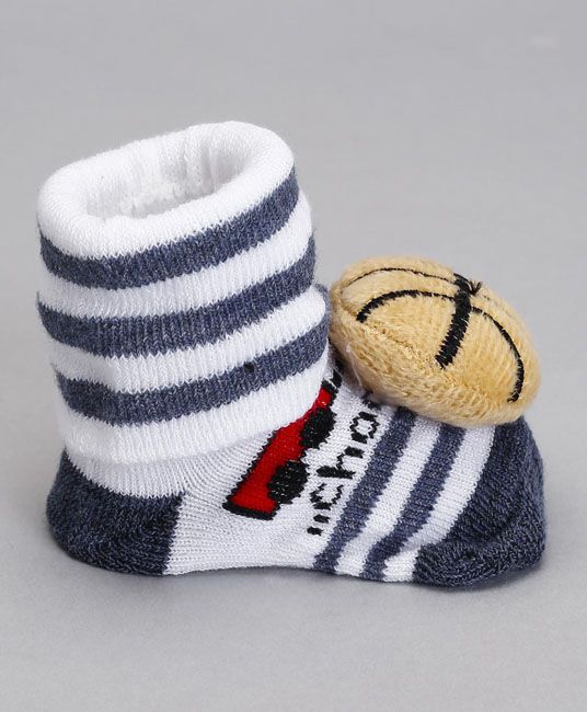 Baby Socks Shoes Rugby Ball Applique - Dark Grey-4100