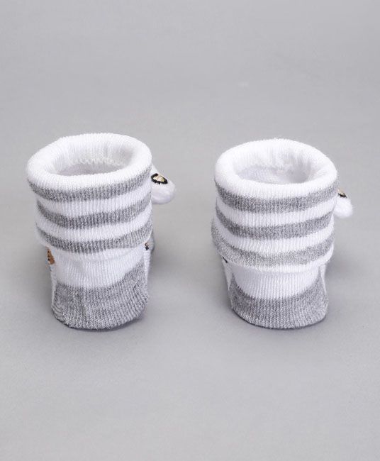 Baby Socks Shoes Kitty Face Applique - Grey & White-4107