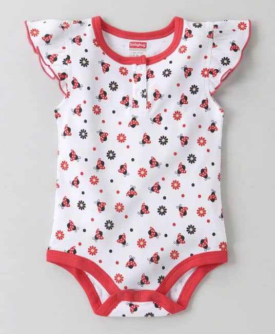 Baby Flutter Sleeves Onesie Allover Print Design - Coral-0 to 3 Months-0