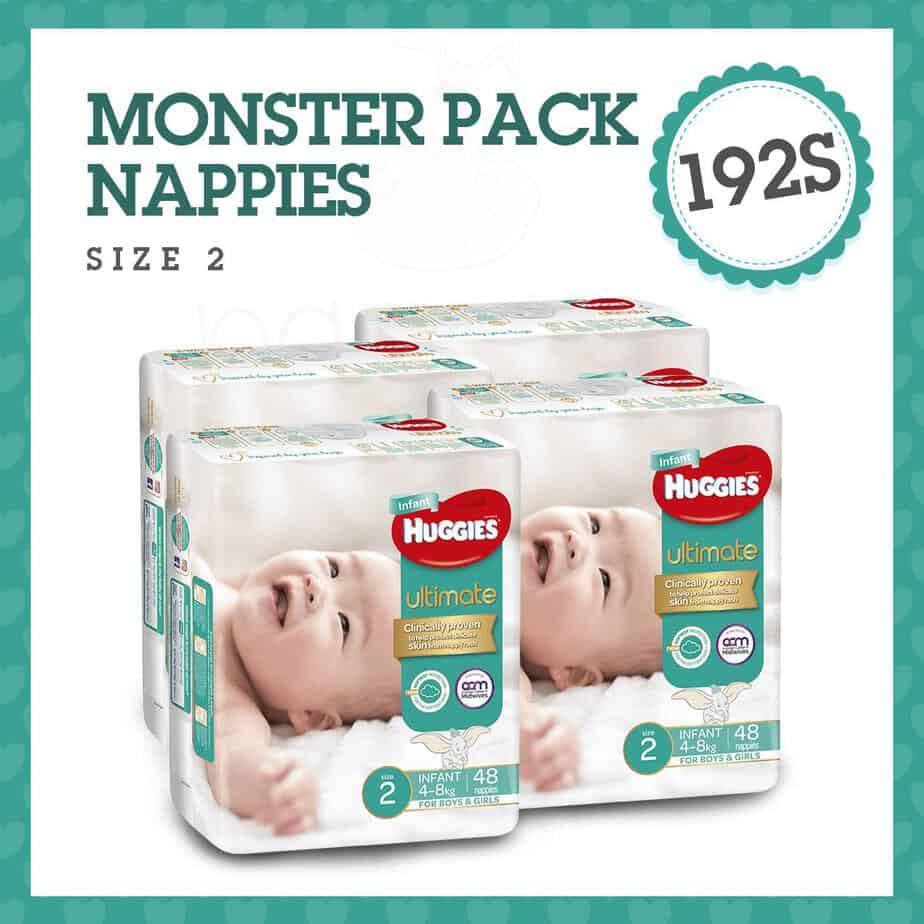 'Monster Box' Huggies Ultimate Nappies Stage 2 Unisex 4-8kg (Infant) 192s-0
