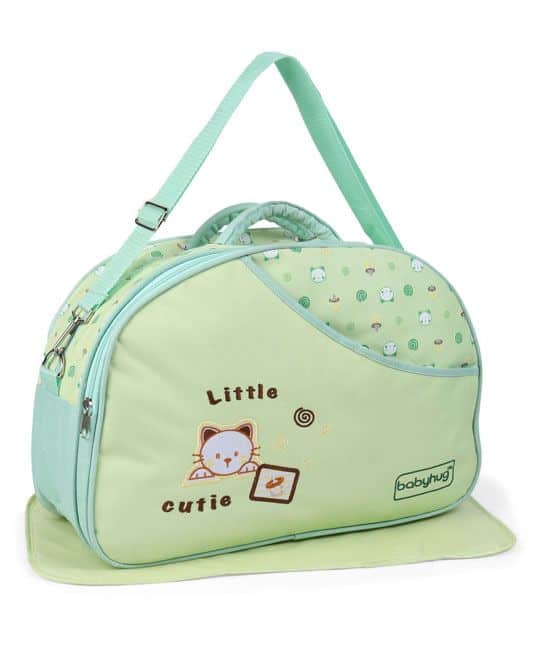 Baby Diaper Bag With Changing Mat Kitty Print - Green-0