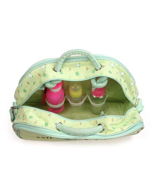 Baby Diaper Bag With Changing Mat Kitty Print - Green-5219